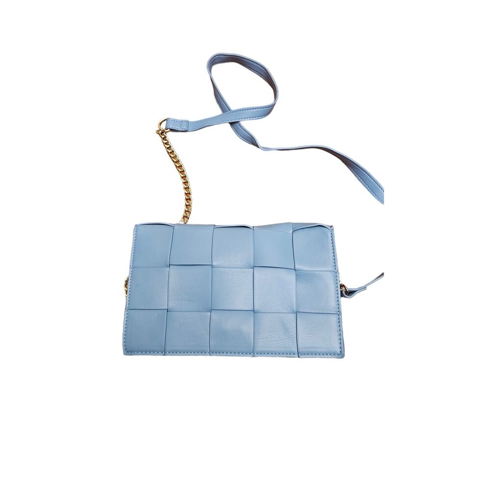 Like Dreams Faux Leather‎ Basket Weave Crossbody Bag Sky Blue
